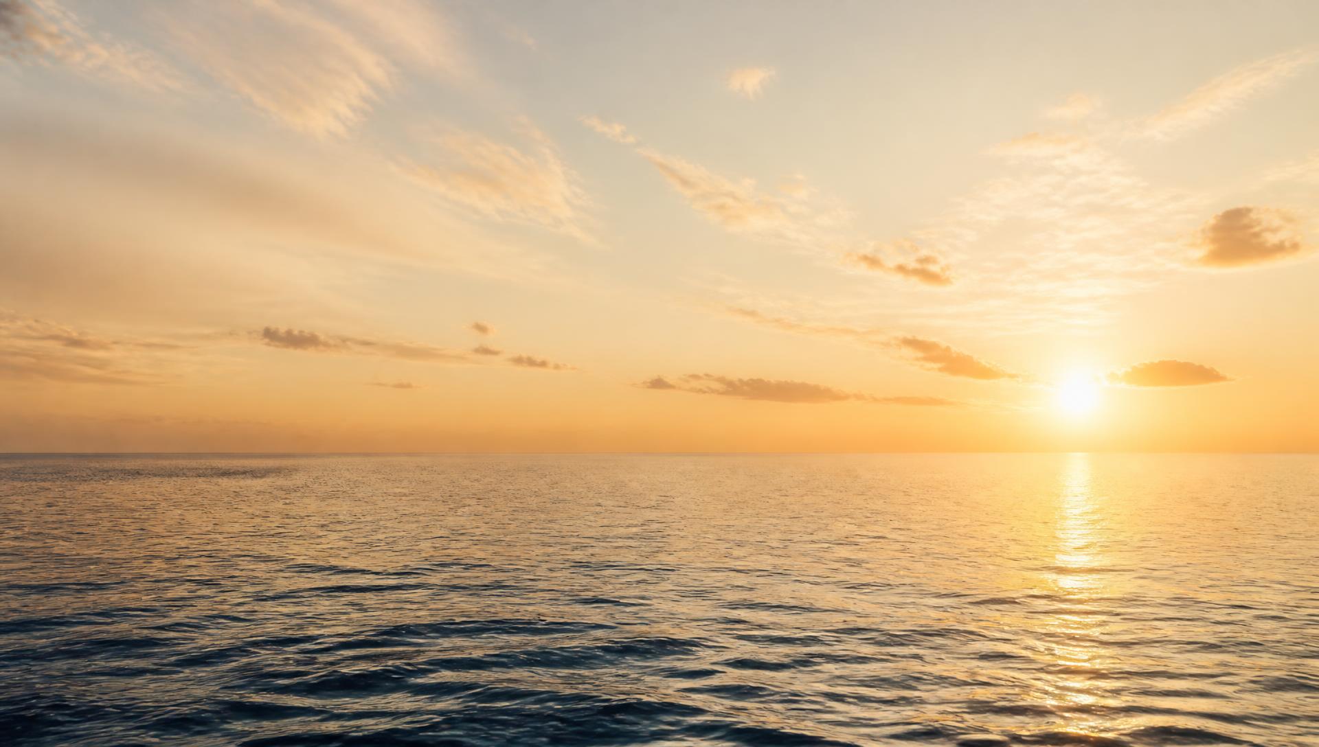 Ocean horizon at warm sunset